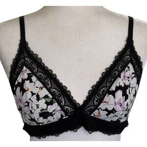 Auden Women's Unlined Bralette Black Floral Lace Size Medium